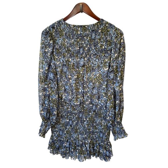 VERONICA BEARD Saera Floral Minidress Dress Size 14 Blue Multi Smocked Romantic - Picture 8 of 11